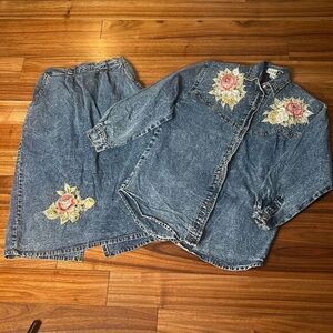 Club Z vintage 80s western denim shirt and midi skirt bling ranch coastal cowgir